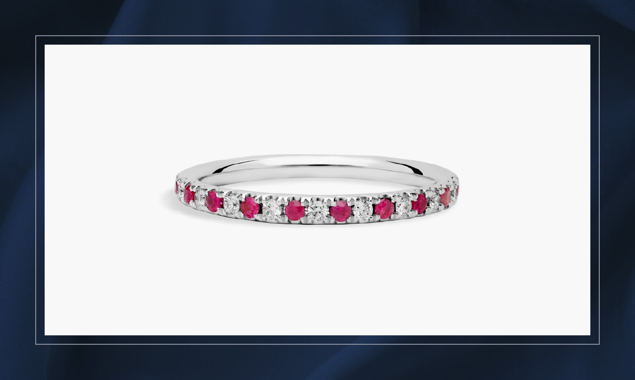 Ruby and diamond ring in white gold.