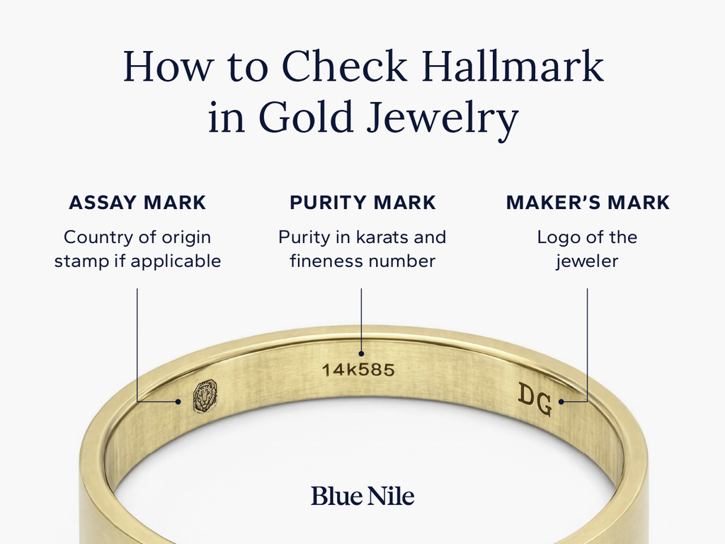 How to check hallmark in gold jewerly: assay mark, purity mark and maker’s mark.