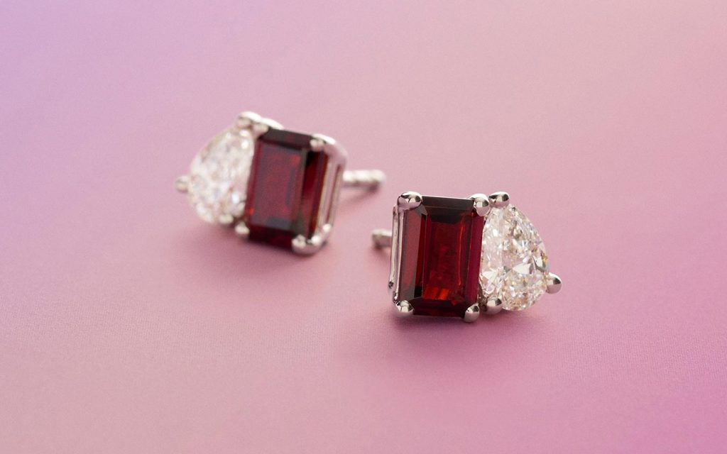 Diamond and garnet stud earrings