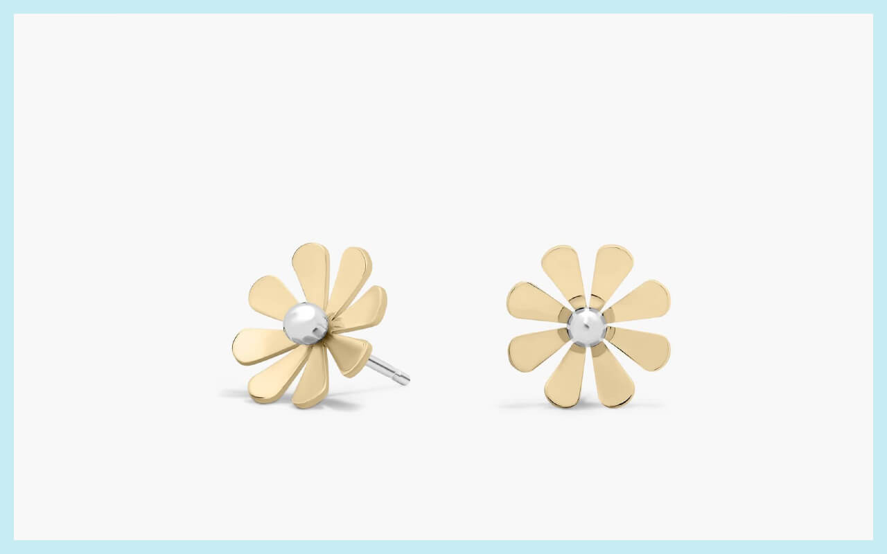 Daisy Stud Earrings in 14k Yellow and White Gold