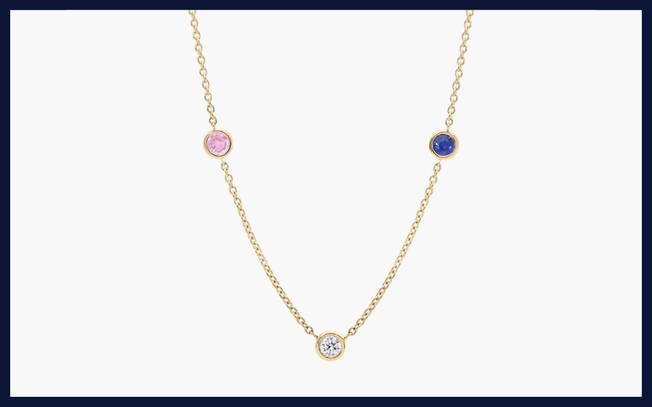 Personalized round cut two birthstone station necklace