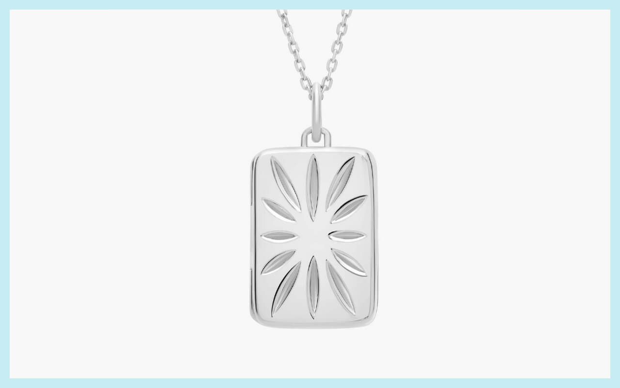 An 18-inch rectangle locket made of sterling silver