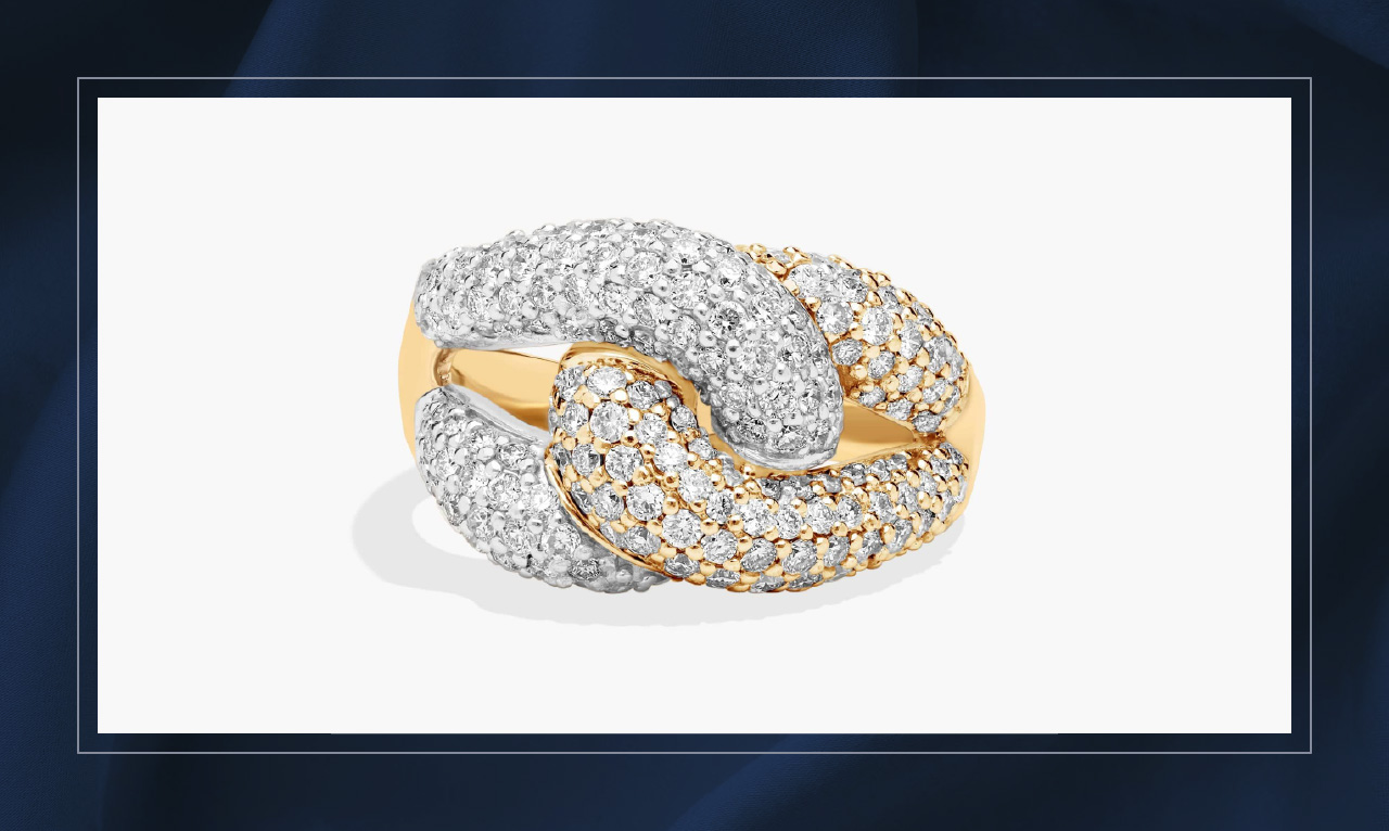 Two-tone diamond knot ring.