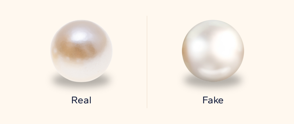 Real pearl vs. a fake pearl.