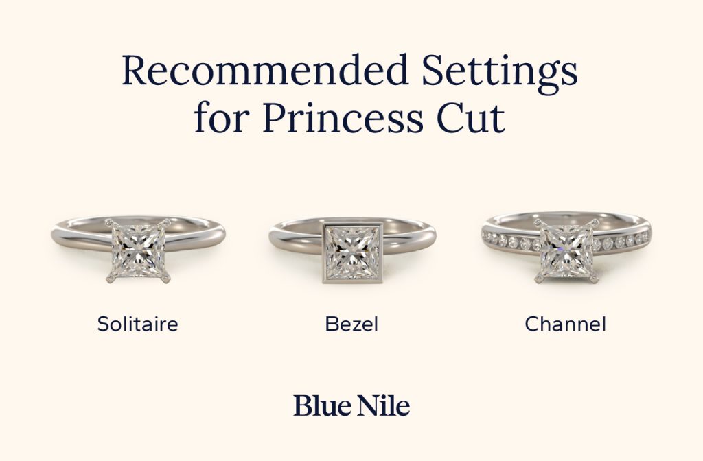 Princess cut diamond recommended settings and metals.