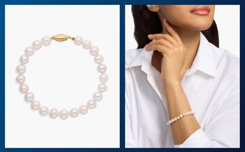 A professional outfit styled with pearl jewelry