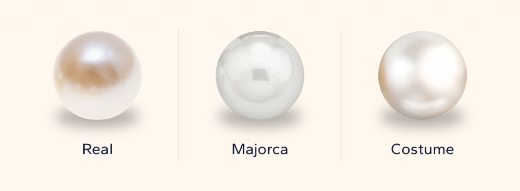 Real pearl vs. imitations: majorica and costume.