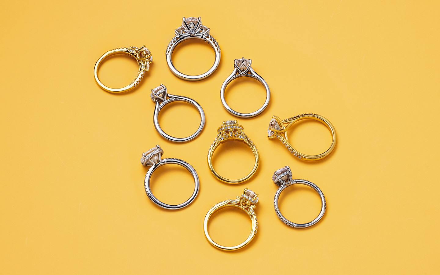 Gold, platinum and diamond engagement rings 