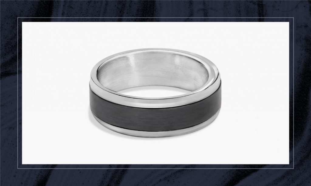 A titanium men's wedding band.