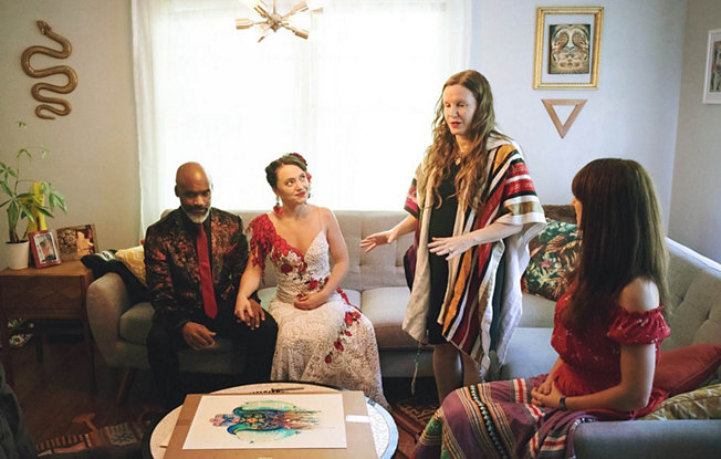 A ketubah ceremony before a couple's wedding, led by 18Doors' Rabbi Malka Packer-Monroe