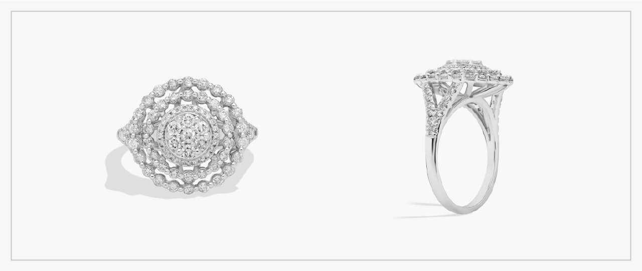 Front and side view of a vintage cluster ring