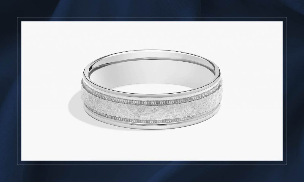 A vintage-inspired Blue Nile wedding band.